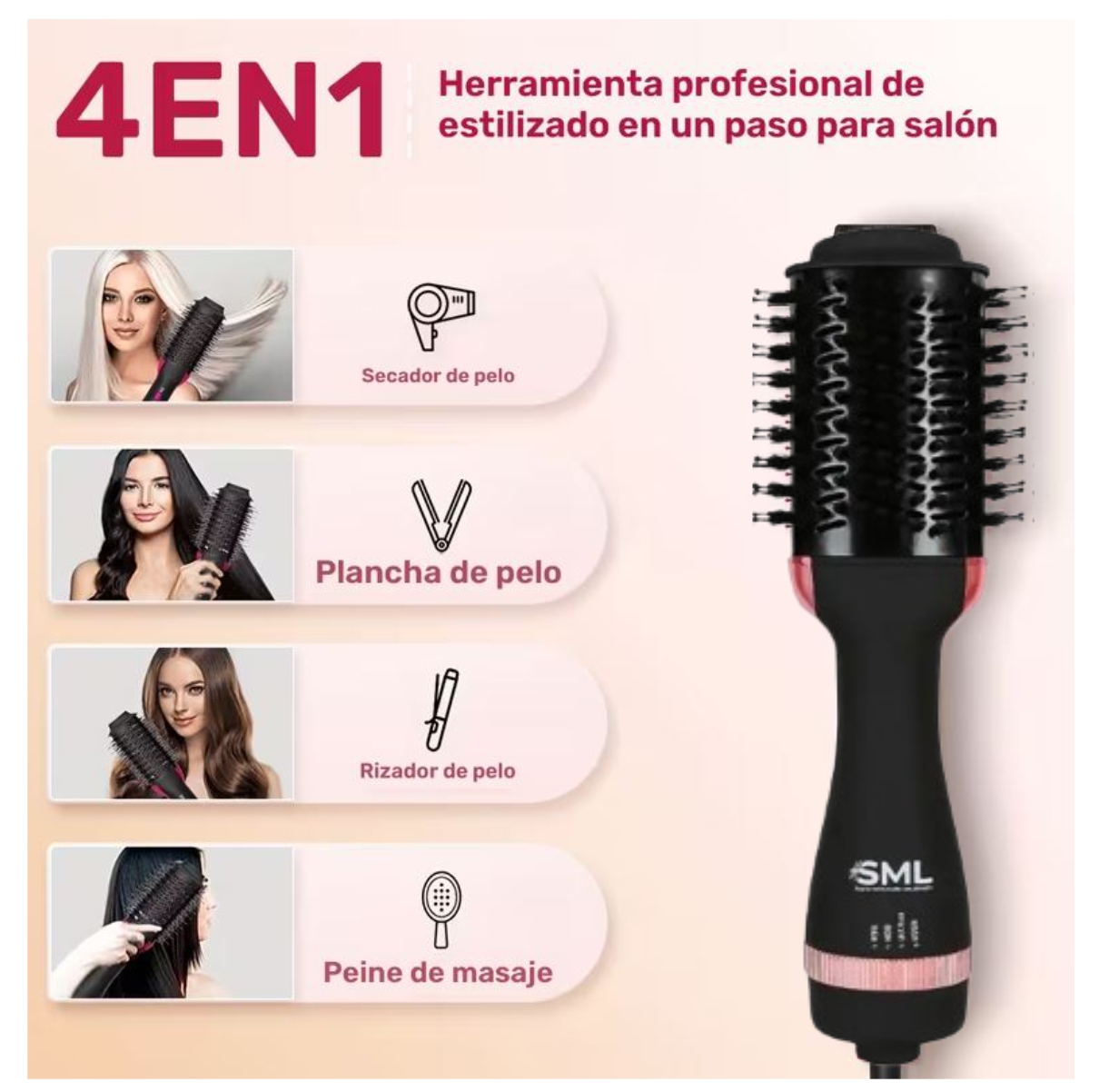 Cepillo Secador Alisador SML 4en1